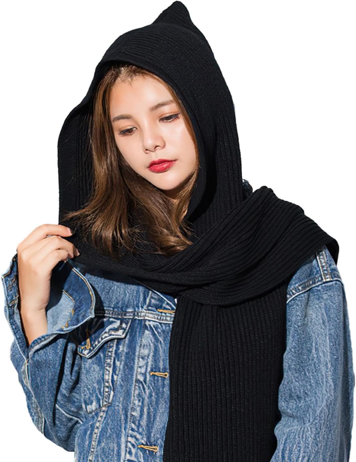 SIQITECHNO Winter Women Hooded Scarf Knitted Hooded Long Scarf Large Head Wrap Scarves for Women Lightweight Warm Shawl - Image 2