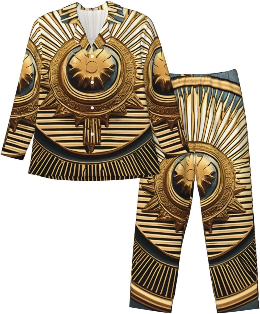 Sun Old Egyptian Timeless Grace Print Luxurious Mens Pajamas Set,Breathable Pajamas Set,Perfect For Lounging Bed,Sofa