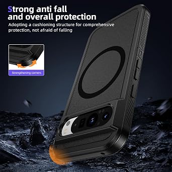Magnetic for Google Pixel 9 and Pixel 9 Pro Case 6.3 inch, Compatible with MagSafe, Shockproof Dustproof Drop Proof, Military-Grade Protection, Magnetic Case for Google Pixel 9/9 Pro, Black
