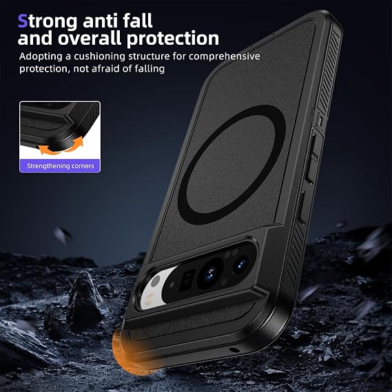 Magnetic for Google Pixel 9 and Pixel 9 Pro Case 6.3 inch, Compatible with MagSafe, Shockproof Dustproof Drop Proof, Military-Grade Protection, Magnetic Case for Google Pixel 9/9 Pro, Black