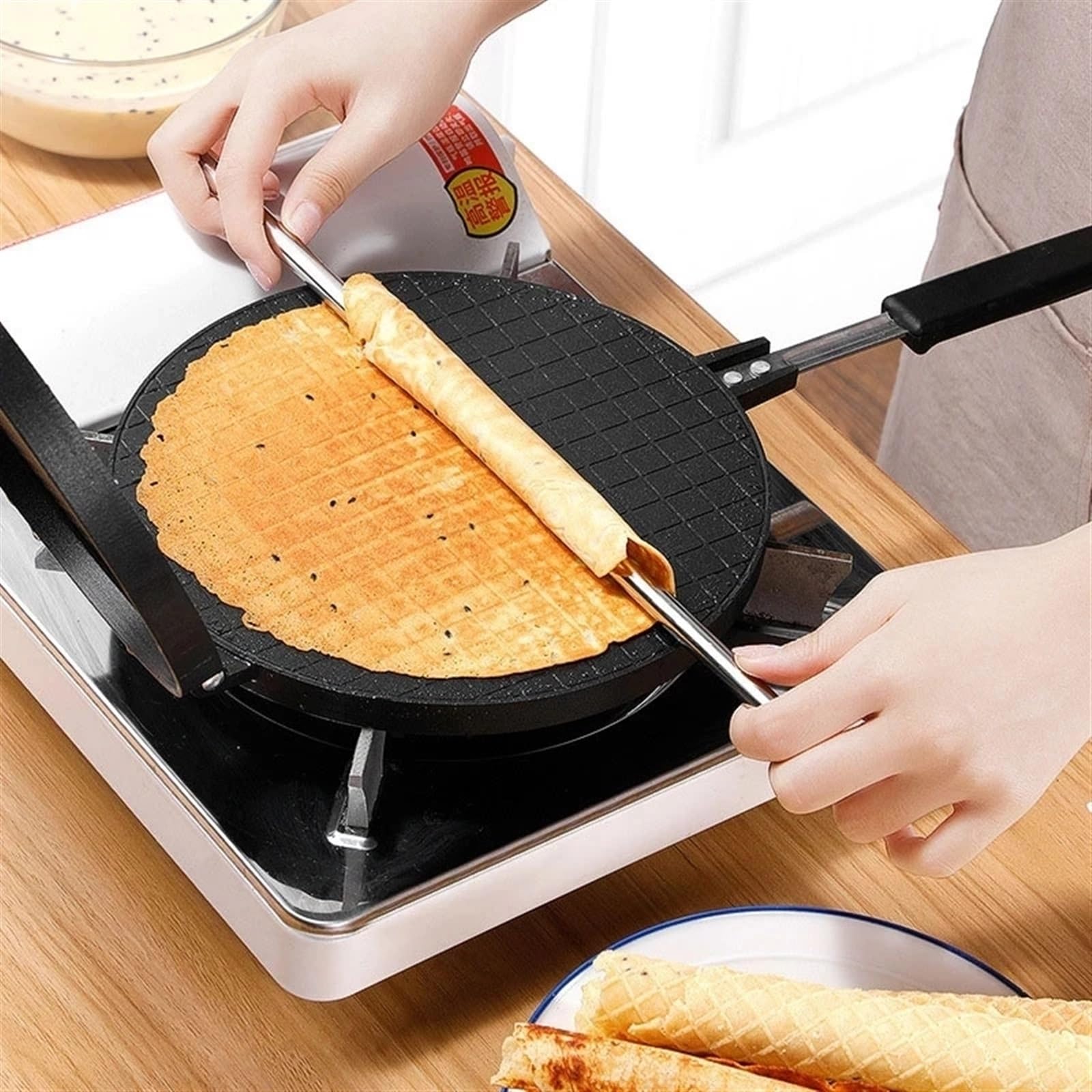 Freidoras, Rollo de Huevo for Hacer gofres, Molde Antiadherente for Pasteles, Utensilios for Hornear en casa, Mini Herramienta Cono Helado DIY, repostería for, Suministros Cocina(17cm)