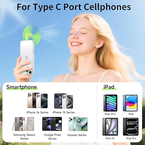 Miniatura 2 de Paquete de 6 ventiladores de teléfono celular tipo C USB C compatibles con iPhone 16 Pro Max1615iPad y Samsung Galaxy S25S24S23, mini accesorios