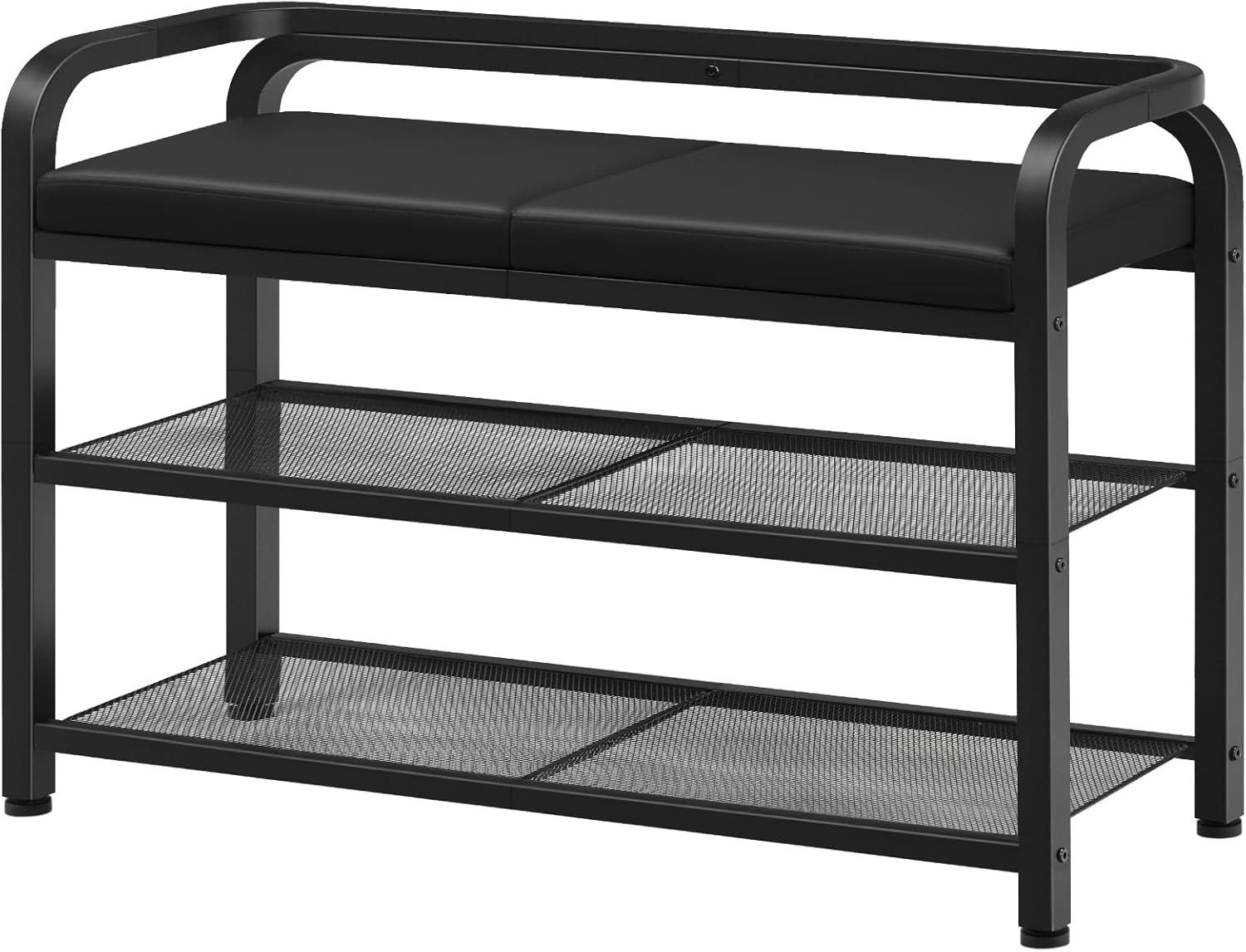 Shoe Bench with Backrest, Entryway Bench, 2-Tier Shoe Rack with PU Padded Seat, Upholstered Shoe Storage Bench with Back, for Hallway, Entryway, Foyer, Bedroom, Black HX04BB