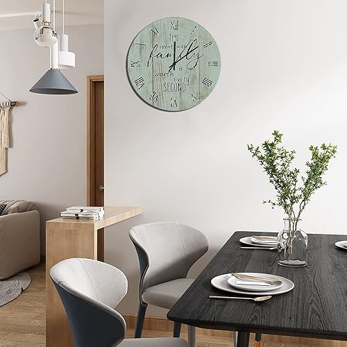 Miniatura 7 de UFunhome Reloj de pared de madera con cita familiar, el tiempo que pasa con la familia vale la pena cada segundo, reloj colgante redondo, funciona