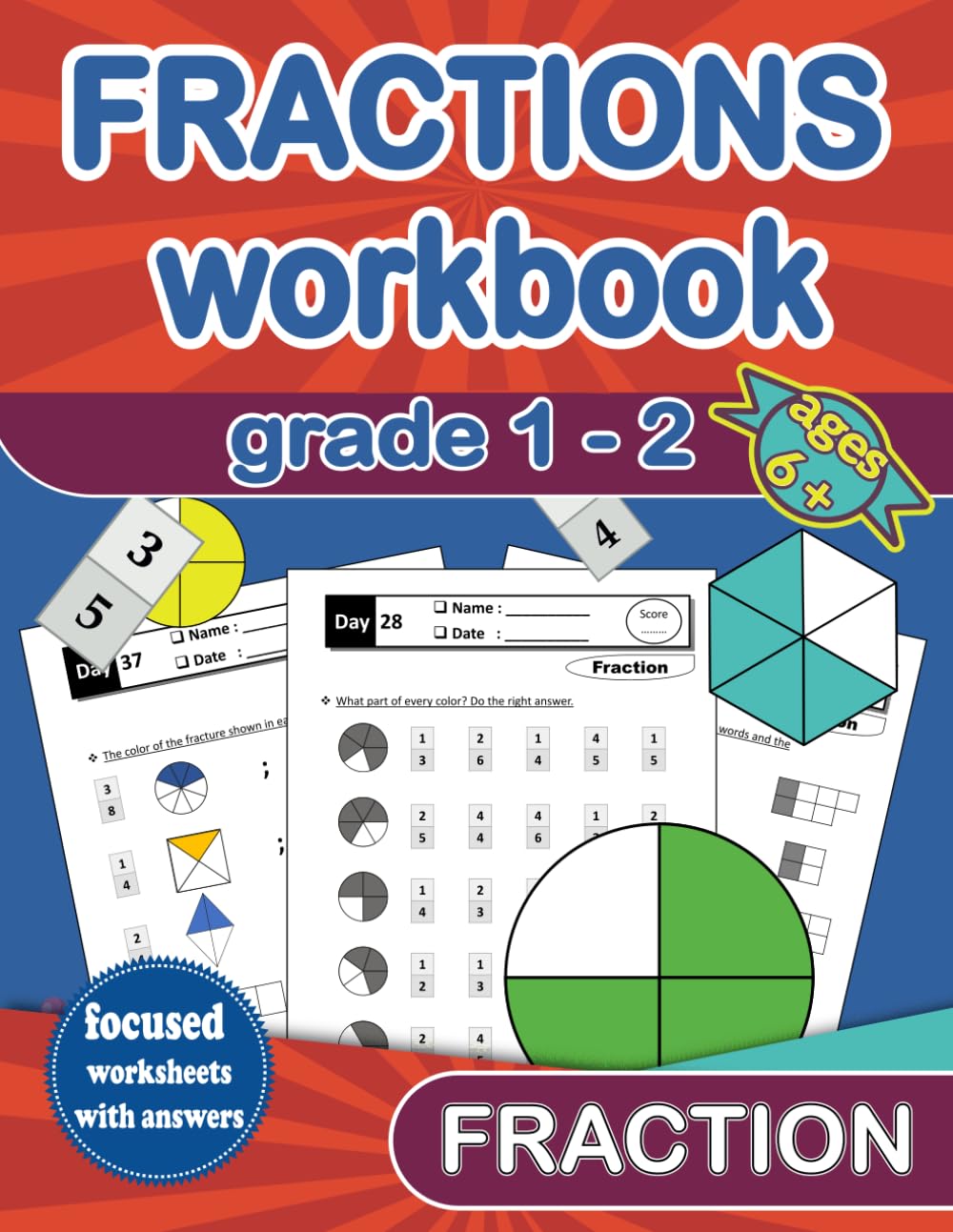 fraction workbook grade 1-2: fraction Practice Book for shaps -With a variety of interactive exercises- Math workbook for learning fractions - Grade 1-2 / Ages 6+