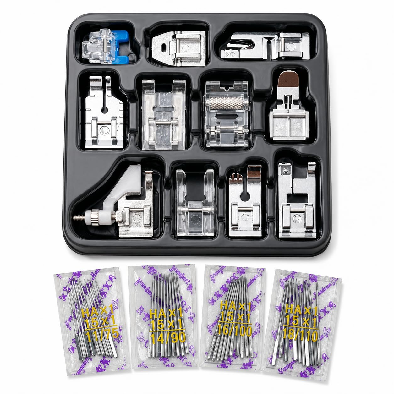 ZENITH 11 Pcs Sewing Machine Presser Feet Accessories Kit, Compatible with Brother, Usha Janome, Singer Low Shank, Multiple Stitch Functions (11 pc Kit + 40 Pc Needles Combo (HA -11,14,16,18))-image-10