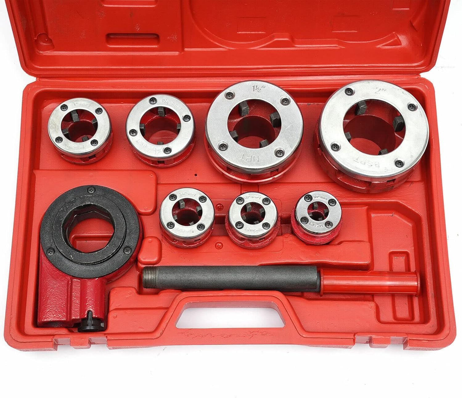 Ratchet Pipe Threading Kit with 6 Dies and Storage Case, Portable Manual Threader Set w/Handle Ratchet