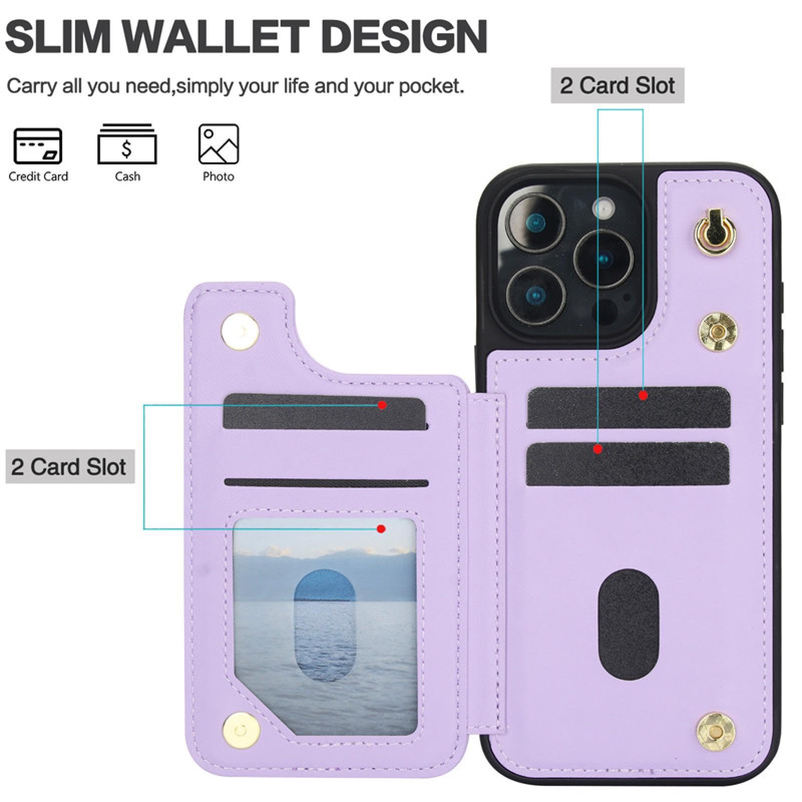 Do iPhone'a 16 Crossbody Lanyard Leather Wallet Card Phone Case Flip Stand Cover (Do iPhone'a 16/Deep Purple)