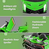 Vista 6 de HONEY JOY Lamborghini - Vehículo eléctrico con licencia de 12 V para niños, 3 velocidades, puerta que se abre, bocina, música, palanca de control