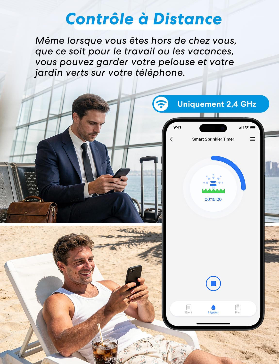 Meross Programmateur Arrosage WiFi MST100, Arrosage Automatique & Report Pluie - APP, Suivi Conso d'eau, Raccord Double en Laiton, Compatible avec Apple HomeKit, Alexa et Google Home, Blanc, 2.4GHz
