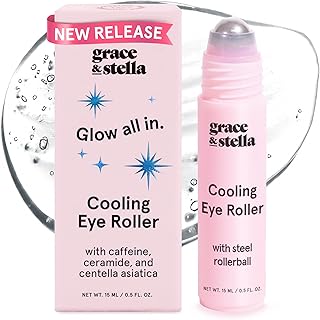 grace & stella Under Eye Brightener with Cooling Metal Rollerball - Ceramide & Caffeine Eye Cream for Puffy Eyes - Travel Size Toiletries - Vegan Skincare (15ml / 0.51floz)