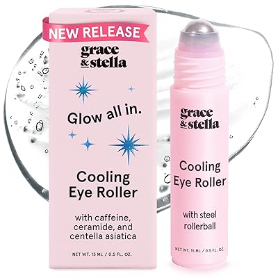 grace & stella Under Eye Brightener with Cooling Metal Rollerball - Ceramide & Caffeine Eye Serum for Puffy Eyes - Travel Size Toiletries - Vegan Skincare (15ml / 0.51floz)