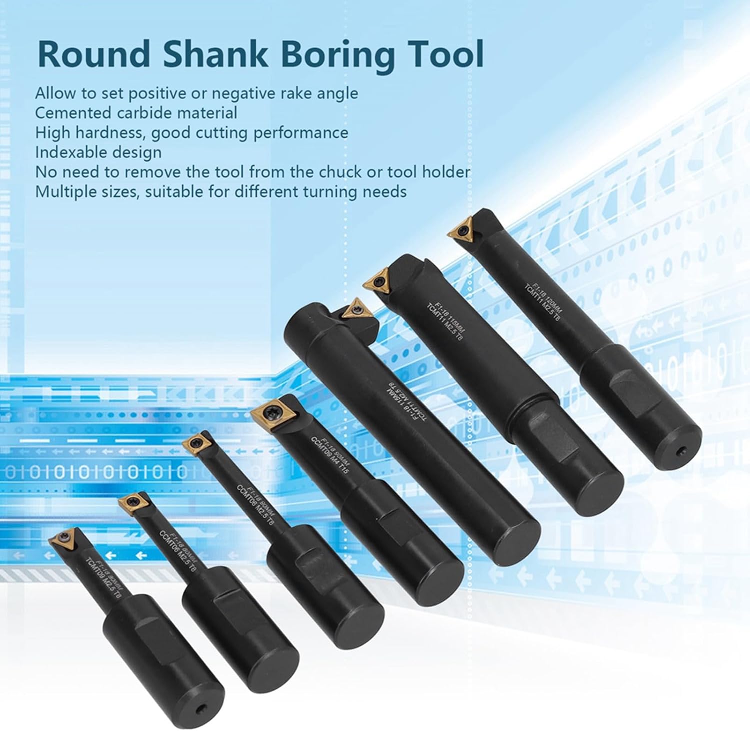7 PCS Cemented Carbide Boring Bar Set F1 18, 18mm Round Shank Indexable Machine Tool Holder Kit for Industrial Lathe and Milling Operate