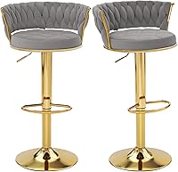 Vista 1 de VECELO Bar Stools Set of 2, Adjustable Barstools Counter Height Stools with Back and Arm, Velvet Woven Kitchen Island Stools w/Gold Metal Leg &