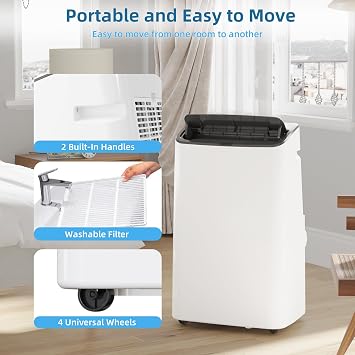 14000 BTU Portable Air Conditioner - 3-in-1 Cooling, Dehumidifier & Fan for Rooms Up to 750 Sq.Ft | Energy Efficient, Remote Control, 24-Hour Timer | Home & Office Use (Black)