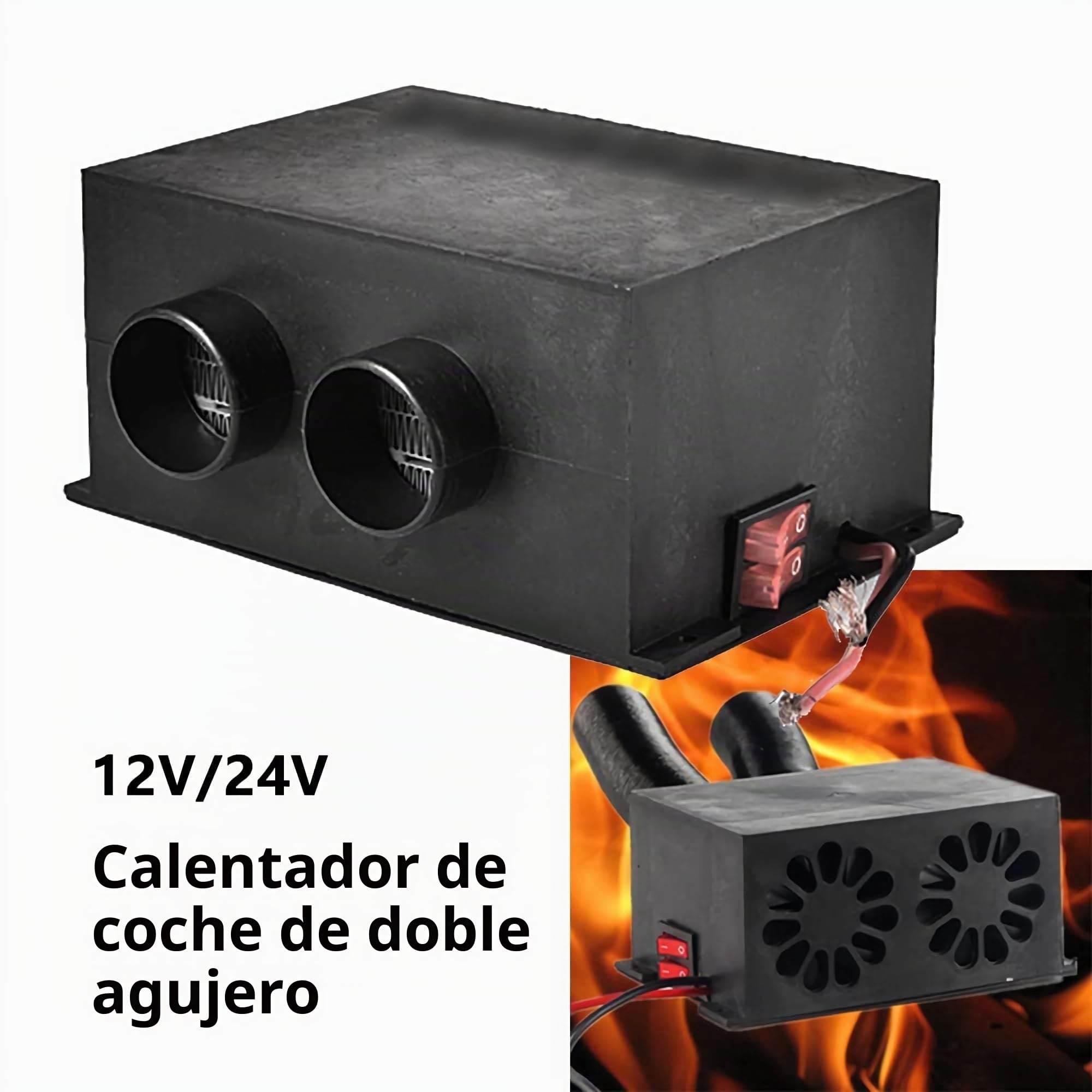 12V/24V 400-600W Calentador de coche de Calentador de coche con 2 salidas de aire y 2 interruptores Descongelador de coche de metal