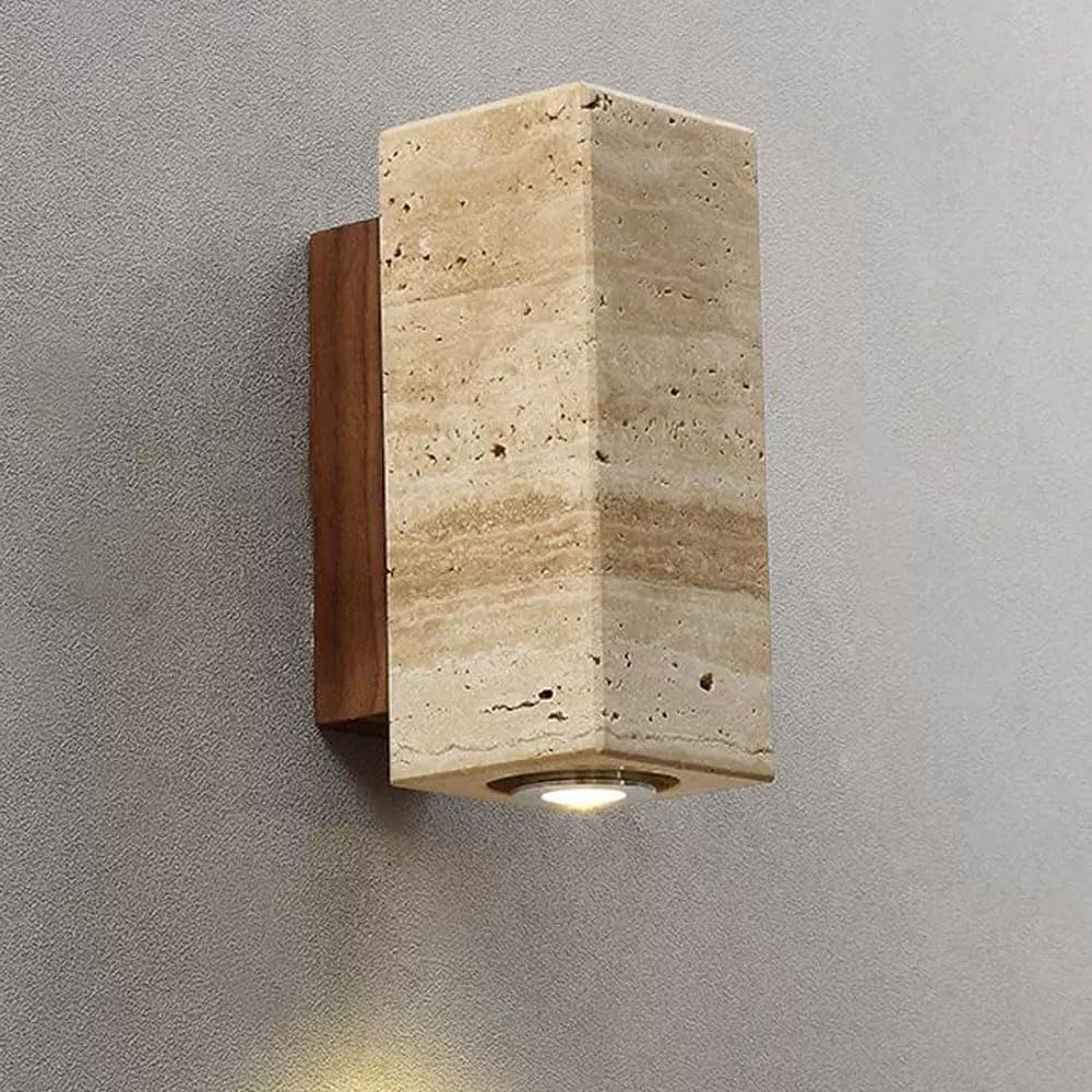 GUOGUOSM E26 Screw Hard Wiring Connection Wall Sconce, Natural Yellow Travertine Wall Lamp, Modern Industrial Style Indoor Wall Light, Living Room Bedroom Corridor Decorative Lighting Fixtures