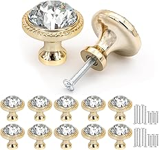 Misuyue Furniture Knobs Vintage, Chic Crystal Cabinet Knobs, Crystal Glass Drawer Knobs, Pack of 10 32 mm Knobs for Cabinets, Furniture, Kitchen Cabinets, Wardrobe (Gold)