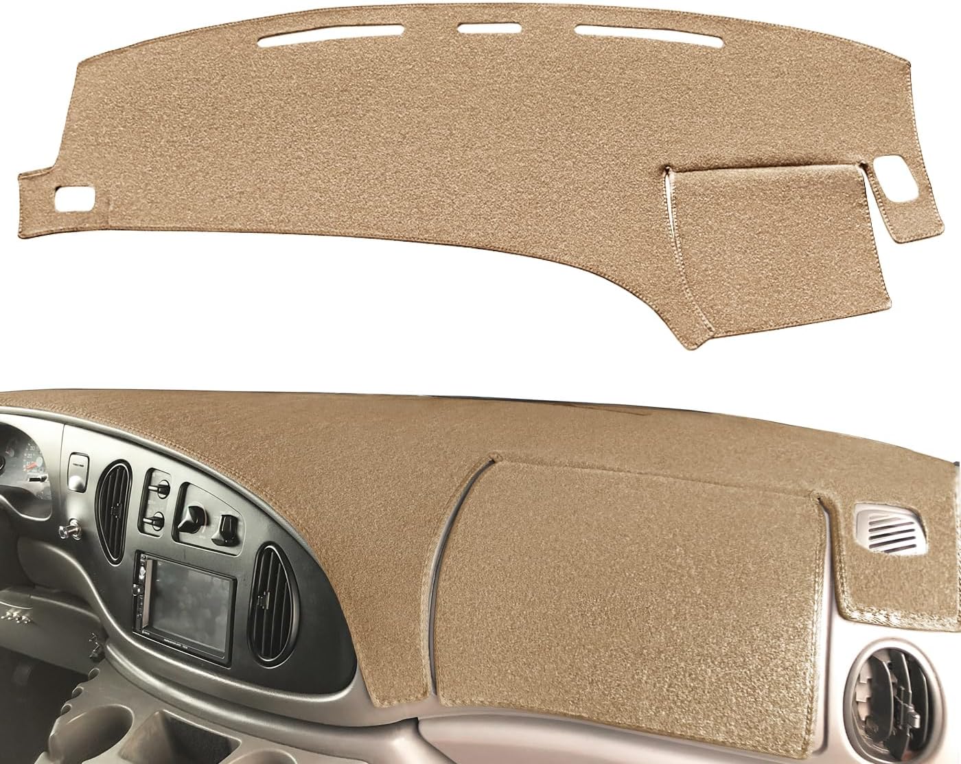 Dash Cover Mat Custom Fit for Ford E150 E250 E350 Econoline Cargo Van,Dashboard Cover Pad Carpet (Beige) J39