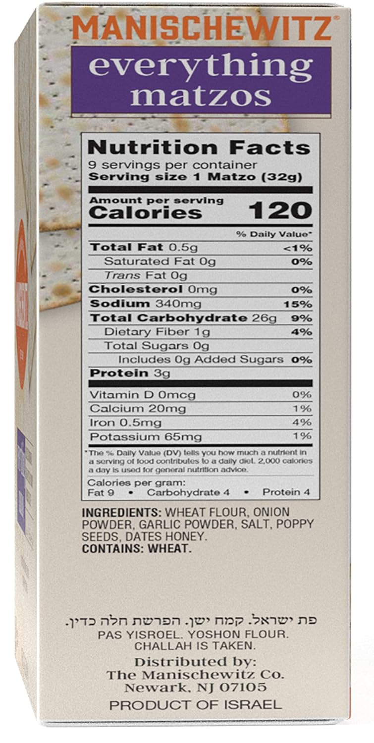 Manischewitz Everything Matzo 10 oz (3 Pack) | Thin & Crispy | Simple & Delicious Ingredients