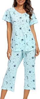 ENJOYNIGHT Women's Pyjama Sets Cotton Pjs Set Short Sleeve T