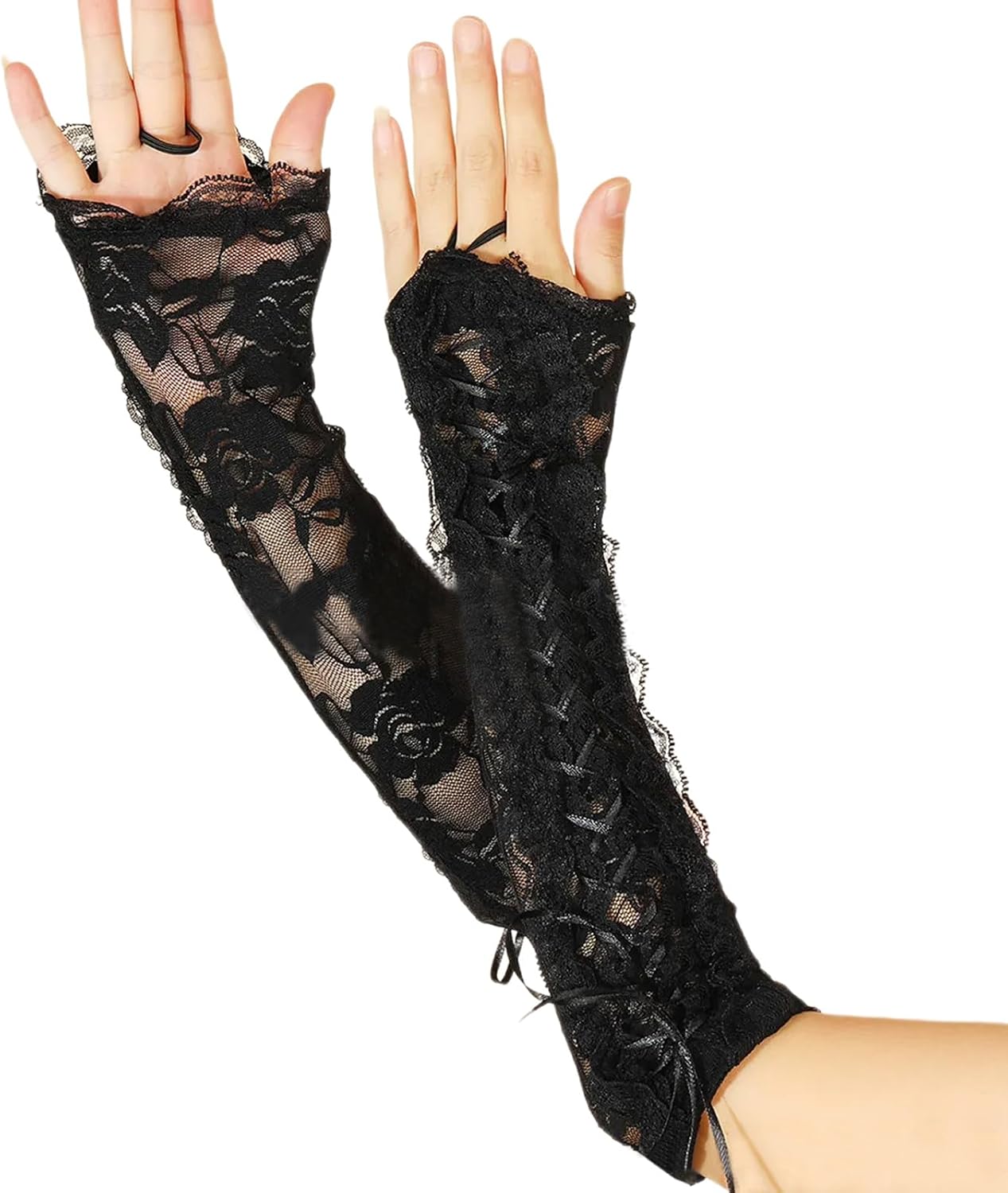 Evening Party Arm Sleeves for Women Girl Elegant Lace Rhinestones Gloves Halloween Accessories Long Arm Gloves for Gowns Prom