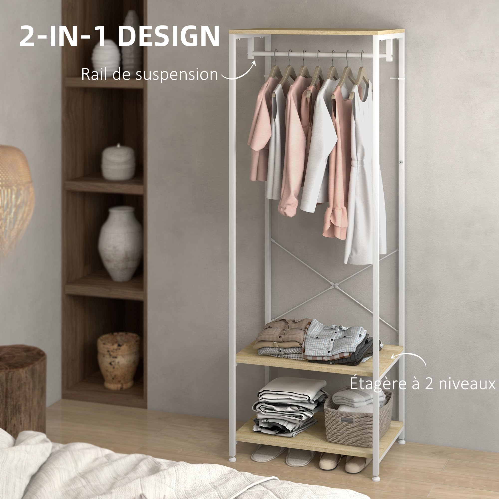 Goliving Kapstok - Garderoberek - Schoenenrek - Staand - Industrieel - 72x33.7x183 - Zwart Hout