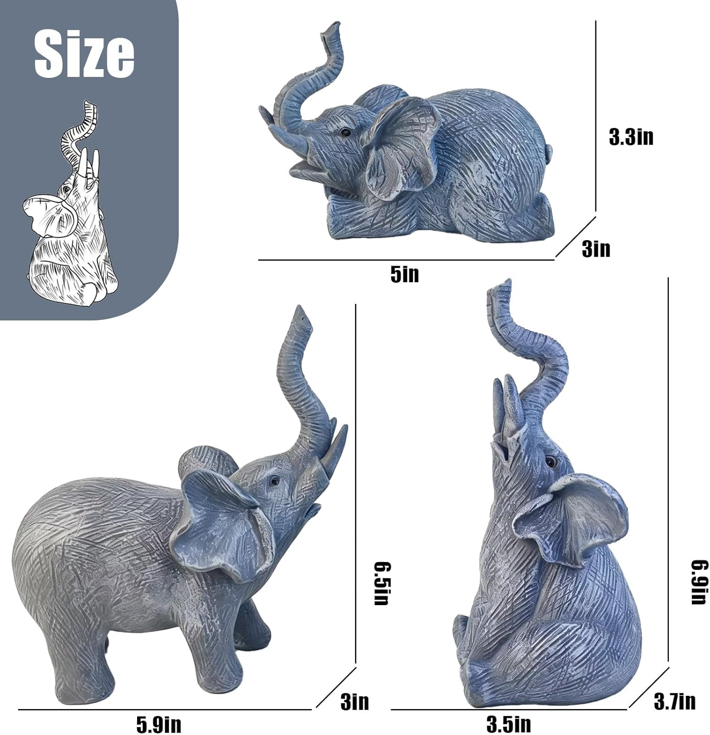 LEGIFO Garden Decor Elephant Statue Set of 3, Resin Outdoor Sculpture for Yard, Patio & Lawn - Unique White Elephant Figurines, Christmas Birthday Gift for Women, Mom, Grandma & Family