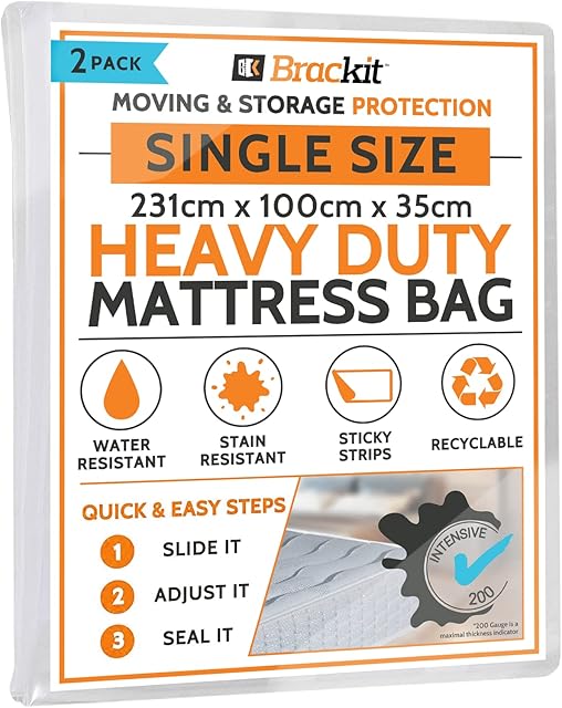 2 x Single Size - Mattress Bag For Moving, Transport, And Storage - Self-Adhesive - Waterproof, Heavy Duty, Tearproof - 500g Mattress Cover, And Protector, For Moving, Transport, And Storage