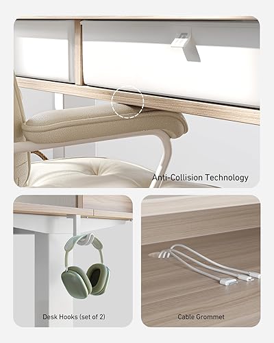 Miniatura 8 de FEZIBO Escritorio eléctrico de pie resistente y ajustable en altura con cajones, mesa de pie de 55 x 24 pulgadas con estante de almacenamiento