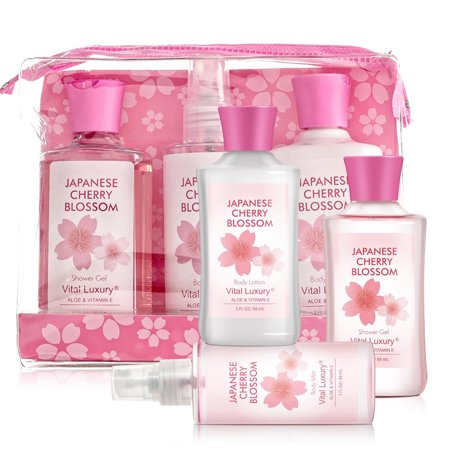 Bath and Body Travel Gift Set, 3pcs Travel Size Shower Gel Body Lotion Fragrance Mist Christmas Birthday Gift TSA-Friendly for On-the-Go Self-Care (3PCS, Japanese Cherry Blossom) - Image 9