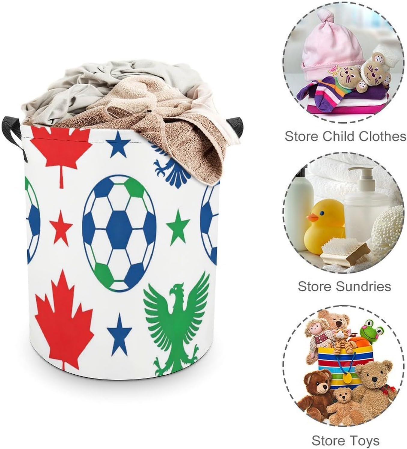 Maple Eagle1 Soccer U.S.A Canada Laundry Hamper Basket for Home Bathroom | clothes storage,handle,large capacity,oxford