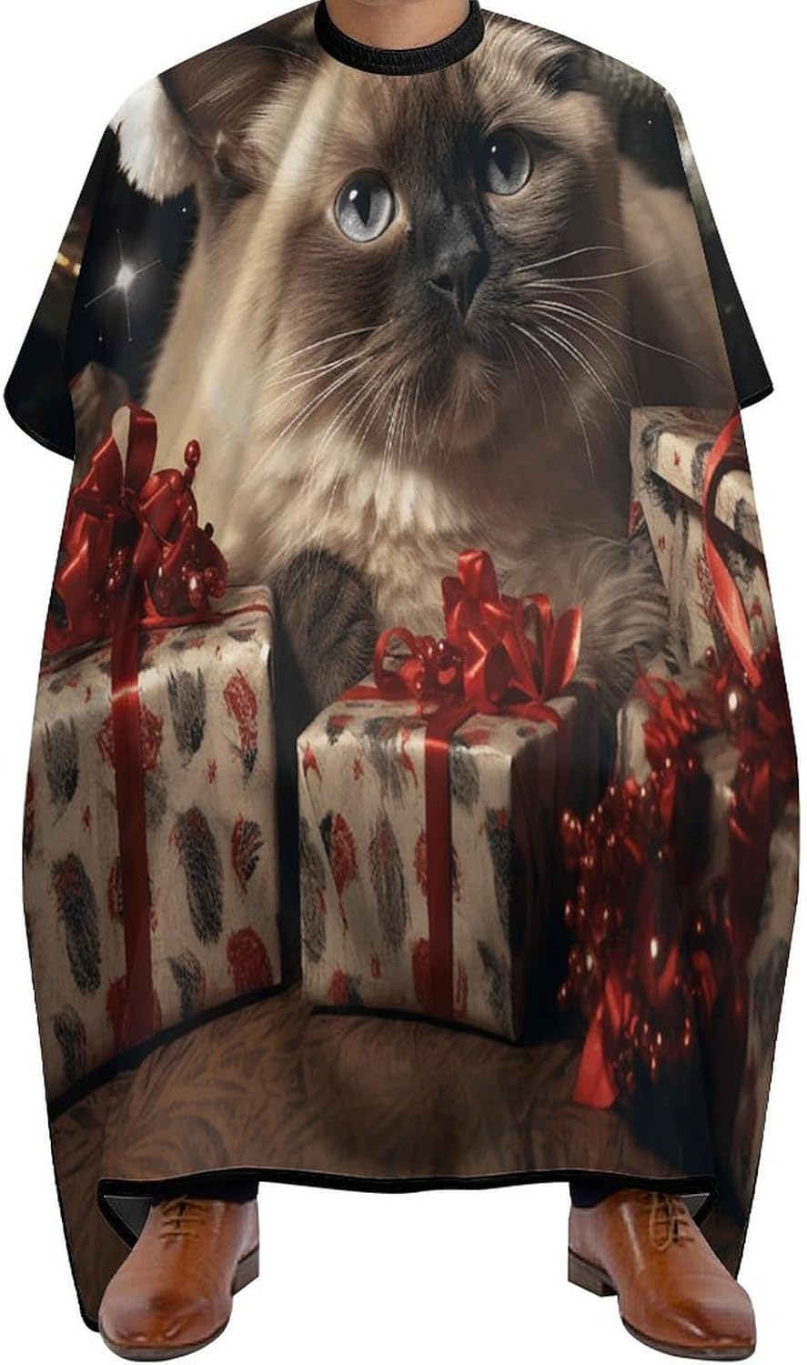 Christmas Siamese Cat Apron for Women Men,Barber Cape with Adjustable Snap Closure,Hair Cutting Cape,66.9 X 56.7 Inches for Hair Dye, Comb-out, Styling, Shampoo