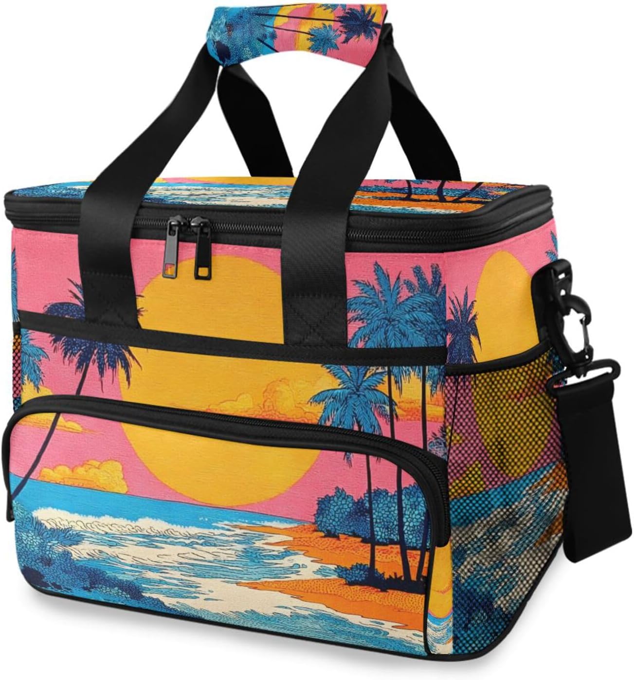 Cooler Bags Beach Sunset Print, Insulated Shoulder Lunch Box 24 Cans Capacity Leakproof with Handle for Picnic Camping