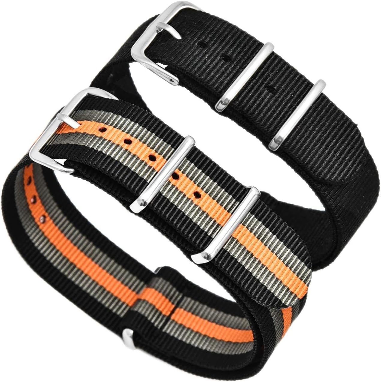 NATO Watch Straps 2 Pack Ballistic Nylon Replacement Watch Bands Military Canvas with Stainless Steel Buckle for Men Casual Classic Watches Accessories 20mm 22mm