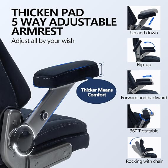 600lbs Big and Tall Office Chair with Lumbar Support 5 Way Adjustable Armrest Heavy Duty Ergonomic Office Chair Executive OfficeChair Extra Wide and Oversized (Black Short Plush)
