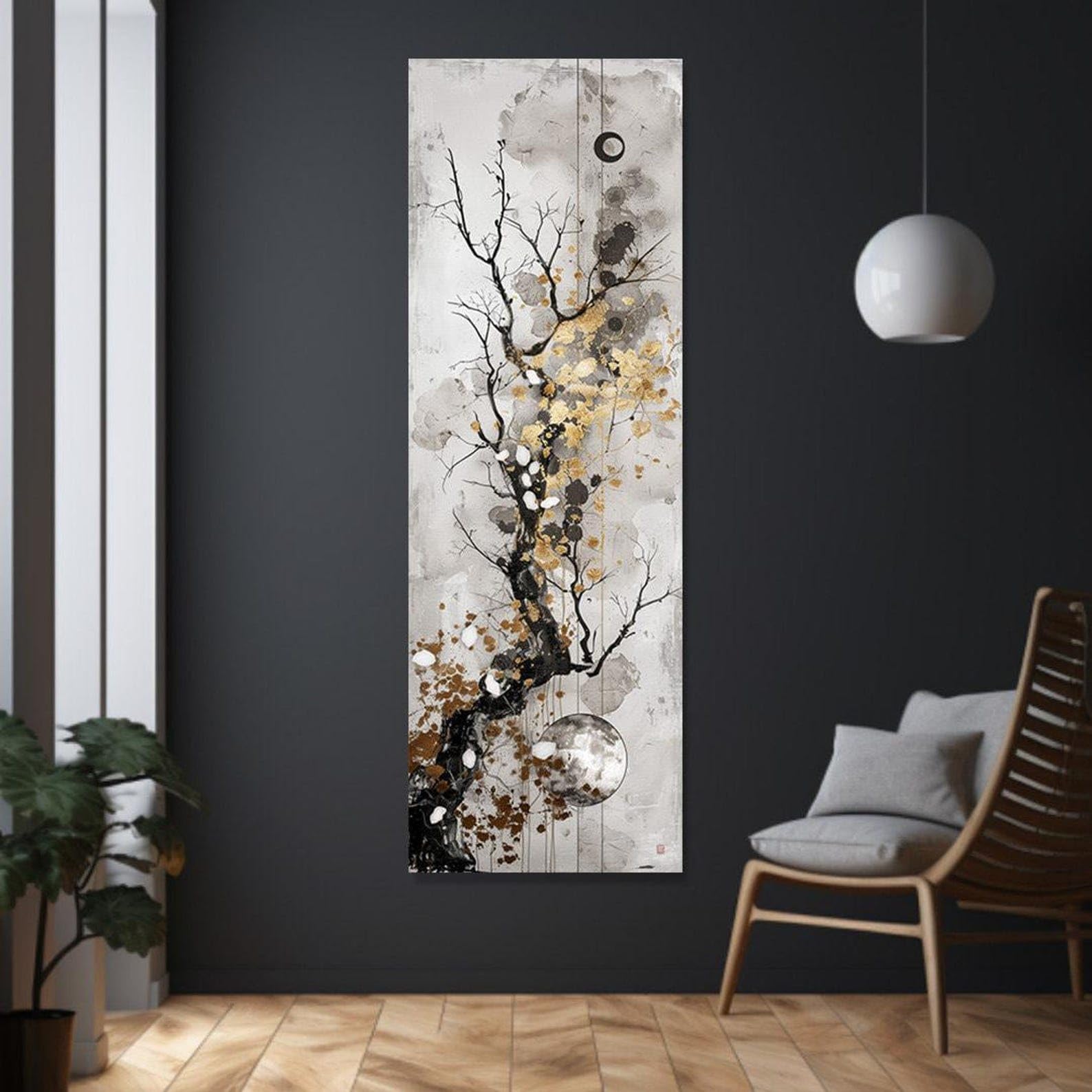 Xbtykpb Frameless Long Narrow Wall Art, Tall Narrow Wall Art, Long Vertical Wall Art, Large Tree Leaves, Print, Canvas Or Framed Painting(60X180cm/Frameless)
