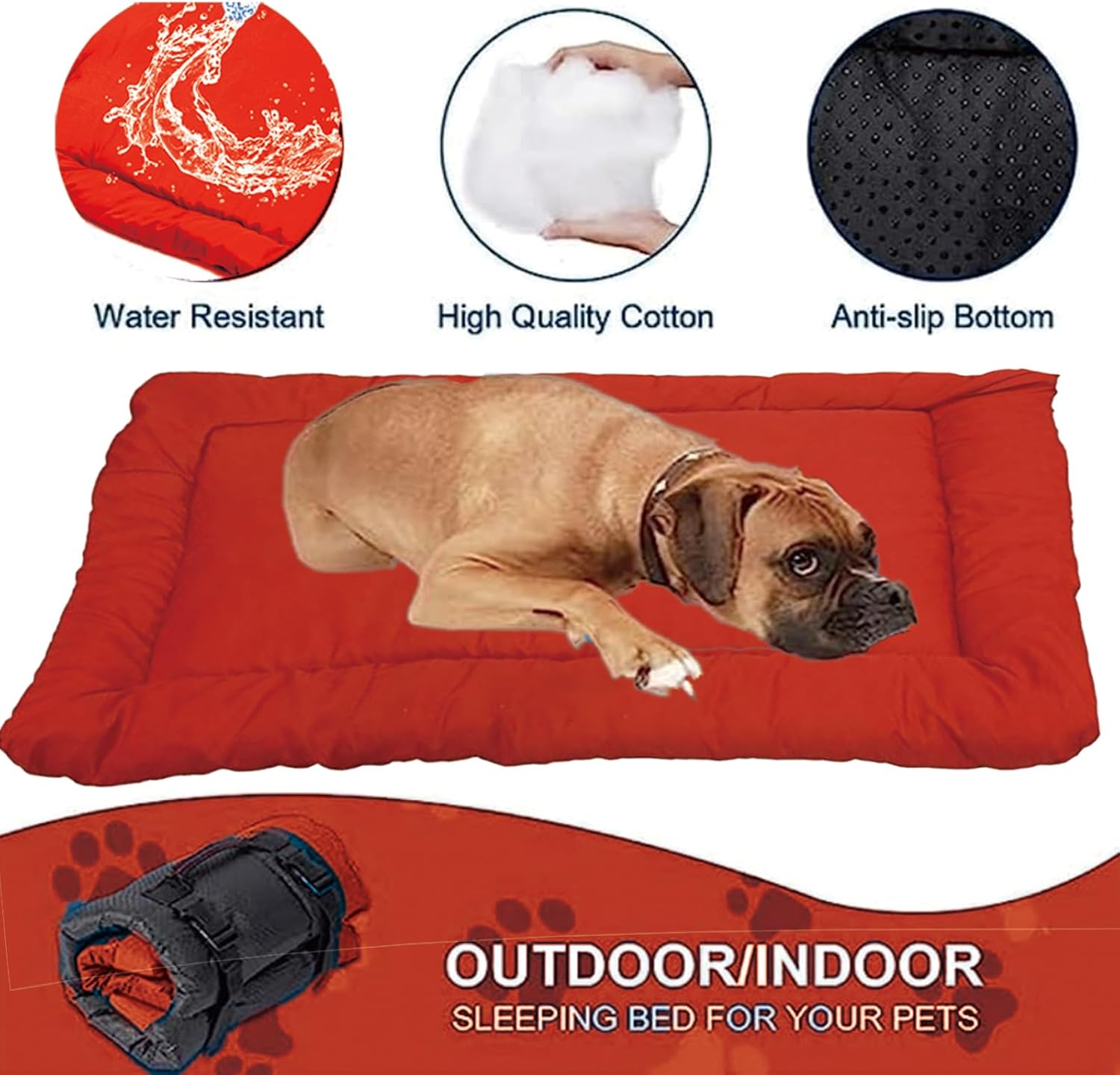 review Outdoor Travel Dog Bed Waterproof Anti-Slip,Portable Roll Up Dog Beds for Camping,Durable Ripstop 1200D Nylon Fabric Dog Crate Pad Easy to Clean for Car,Sofa and Cage,Red,36