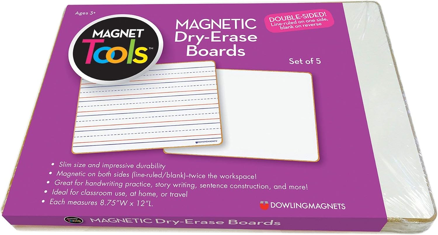 Dowling Magnets Magnetic Dry-Erase Boards – Double-Sided Ruled/Blank – 12" Long x 8.75" Wide – Pack of 5. (735206), White