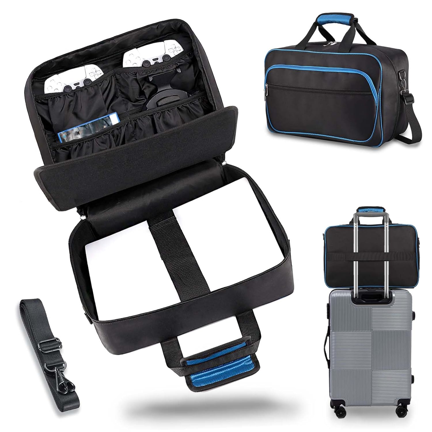 jamini Carrying Case for PS5, PS5 Pro, Travel Case Suitable for Playstation 5 Discs Digital Edition, Large Capacity Storage Bag for Console, Headset, Controllers, Game Accessories