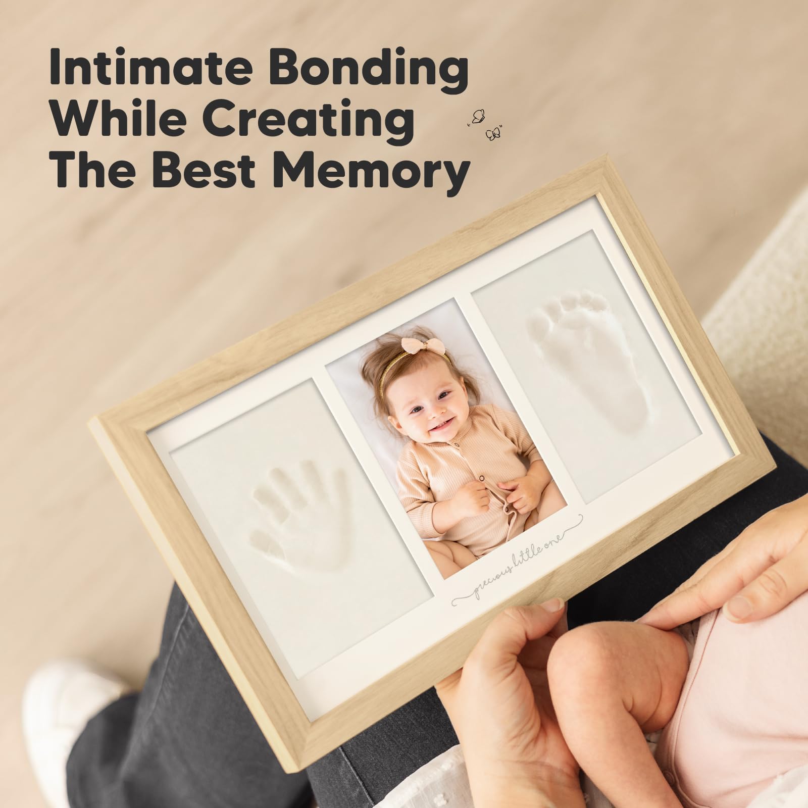 KeaBabies Bambino Impronta di mano Ricordo Kit - Cornice per foto con stampe per neonati - Kit artistici con memoria della scuola materna - Baby doccia Cornici per ragazze, ragazzi (Ash Wood)