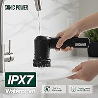 Vista 5 de Limpiador eléctrico giratorio – De mano y ergonómico, IPX7 impermeable, 4 cabezales de cepillo multiusos, batería recargable de larga duración