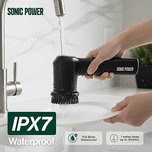 Miniatura 5 de Limpiador eléctrico giratorio, de mano y ergonómico, impermeabilización IPx7, 4 accesorios multiusos incluidos, batería recargable de larga duración