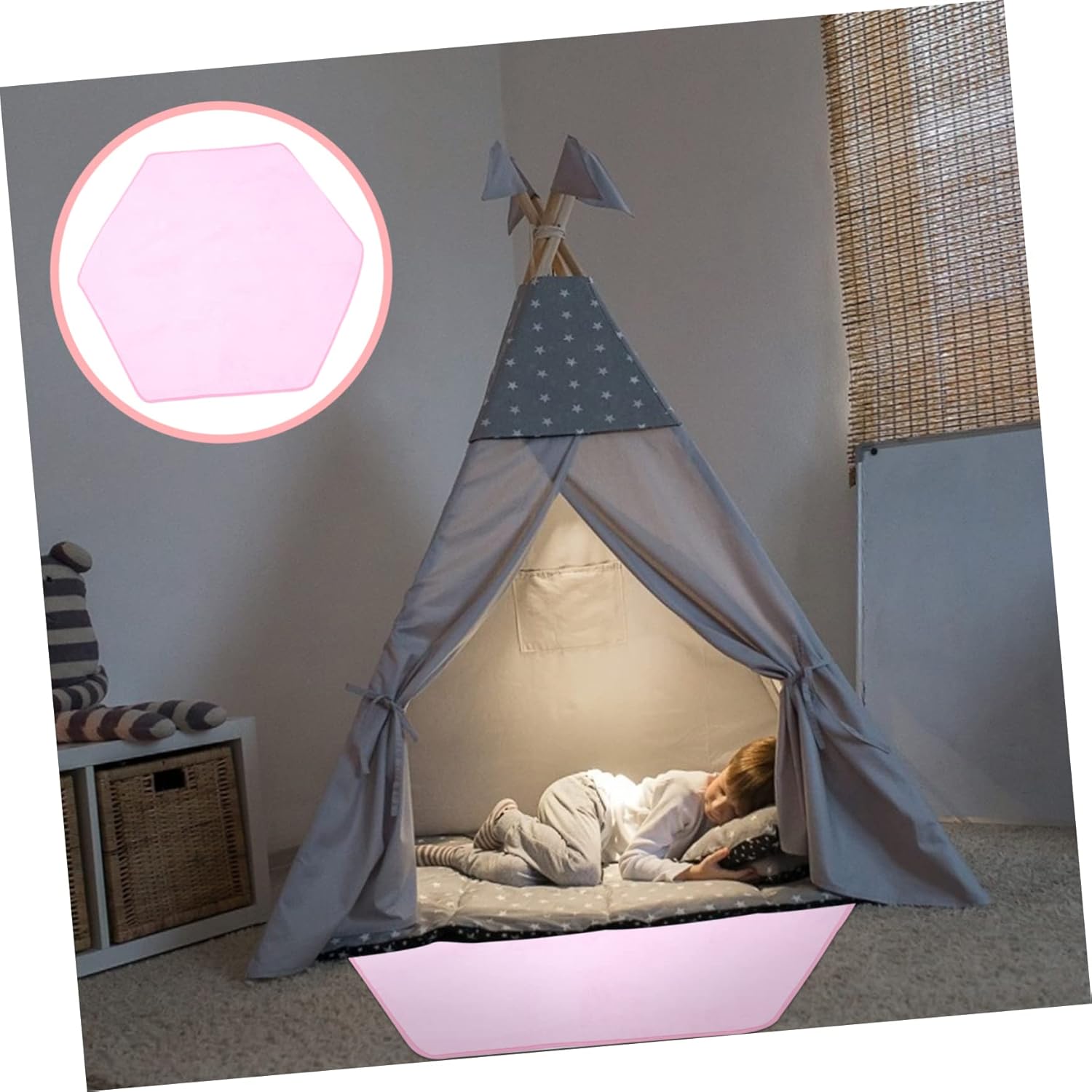 Non Slip Play Mat for Floor Rug for Tent and Playhouse Safe Comfortable Game Carpet for Boys and Eco Friendly Material Pink Design