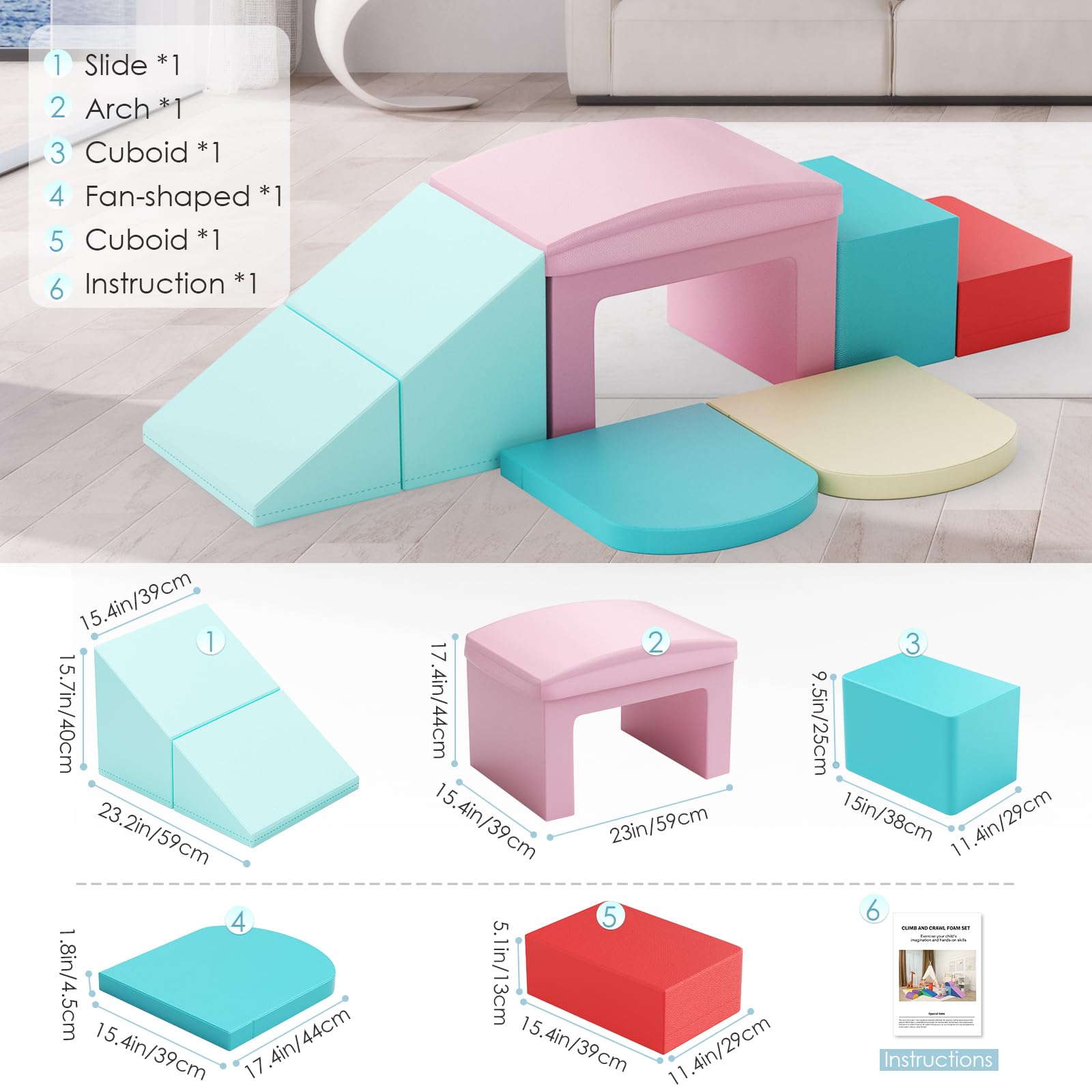 Blocchi da costruzione in schiuma ad alta densità, per bambini, giocattoli e montessori per neonati e bambini (tunnel – Macarons)