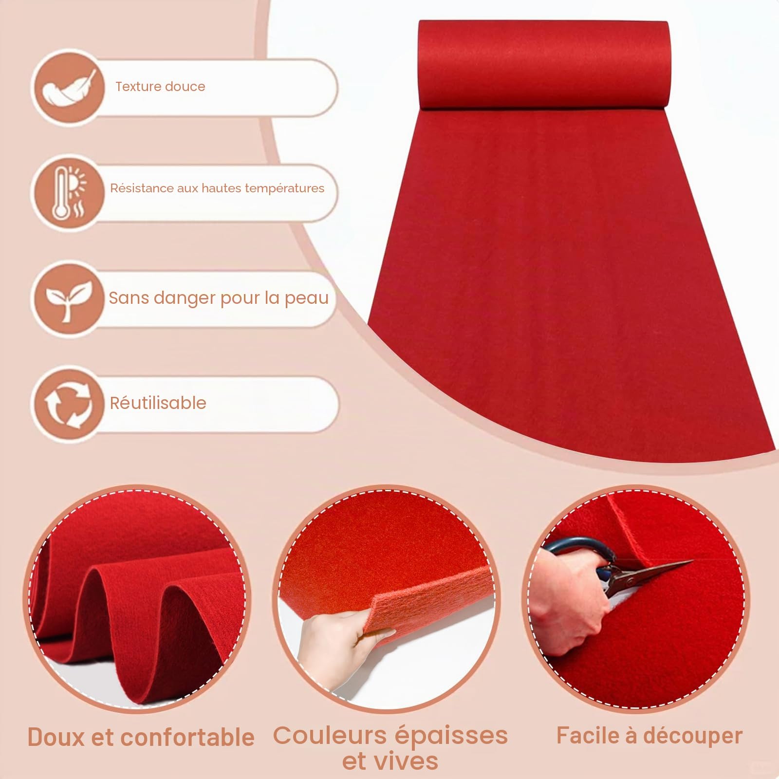 Nisorpa Tapis de couloir rouge - 1 x 10 m - 5,5 mm d'épaisseur - Antidérapant - Pour couloir, événement, mariage, fête, escalier
