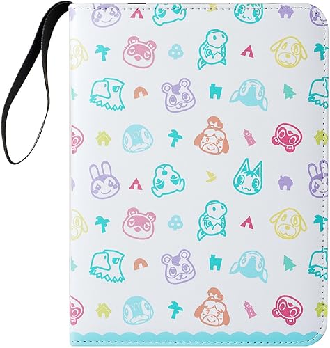 Carpeta de cuero sintético con 4 bolsillos para tarjetas coleccionables con soporte para álbumes de tarjetas Amiibo para Animal Crossing Amiibo,