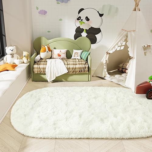 Miniatura 72 de LOCHAS Alfombra esponjosa para dormitorio, 2.6 x 5.3 pies, alfombra lanuda para dormitorio, mesita de noche, alfombra ovalada suave para sala