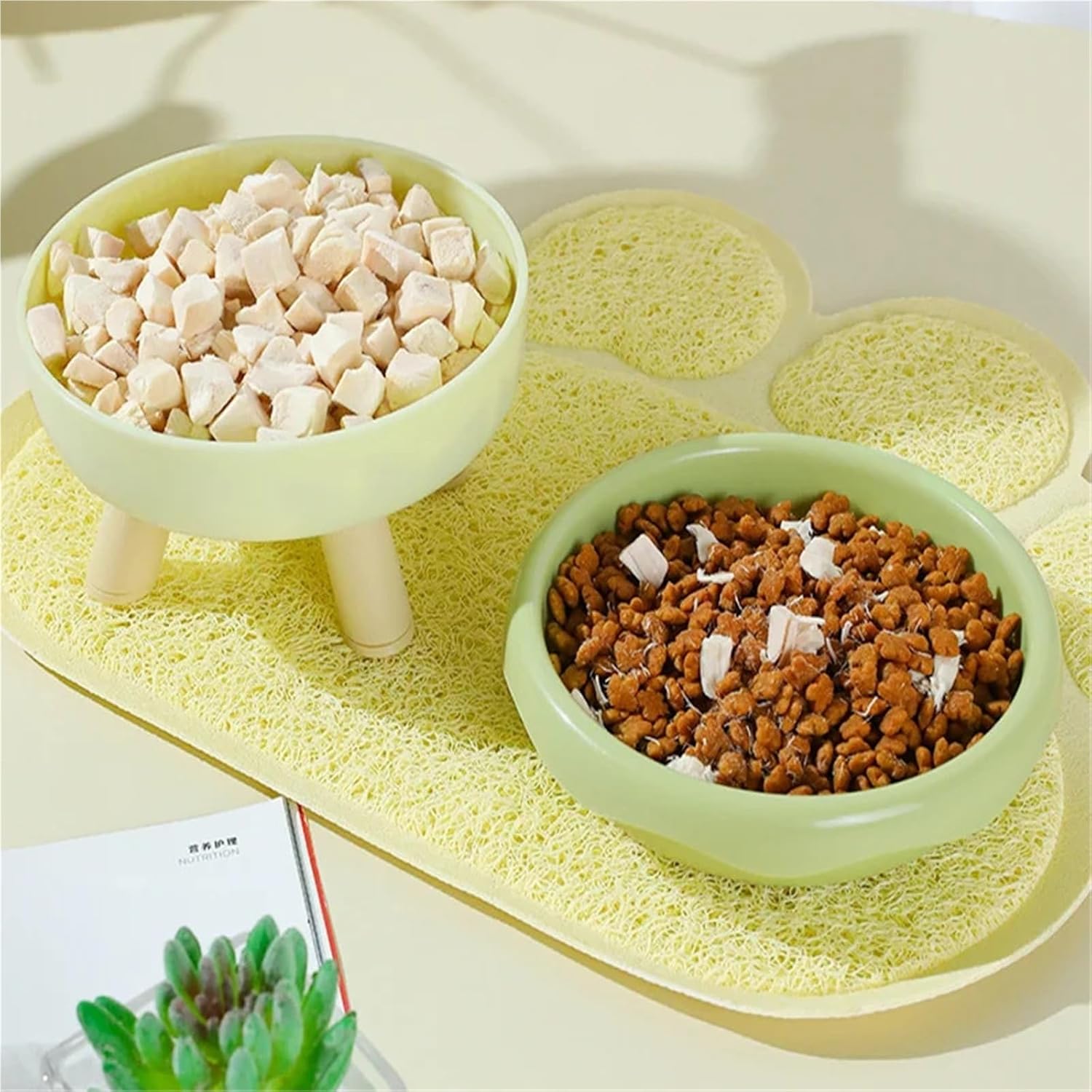 Four-Legged Doughnut-Shaped Non-Slip PP Cat Bowl - Single Food & Water Bowl for Cats(Donut Green)