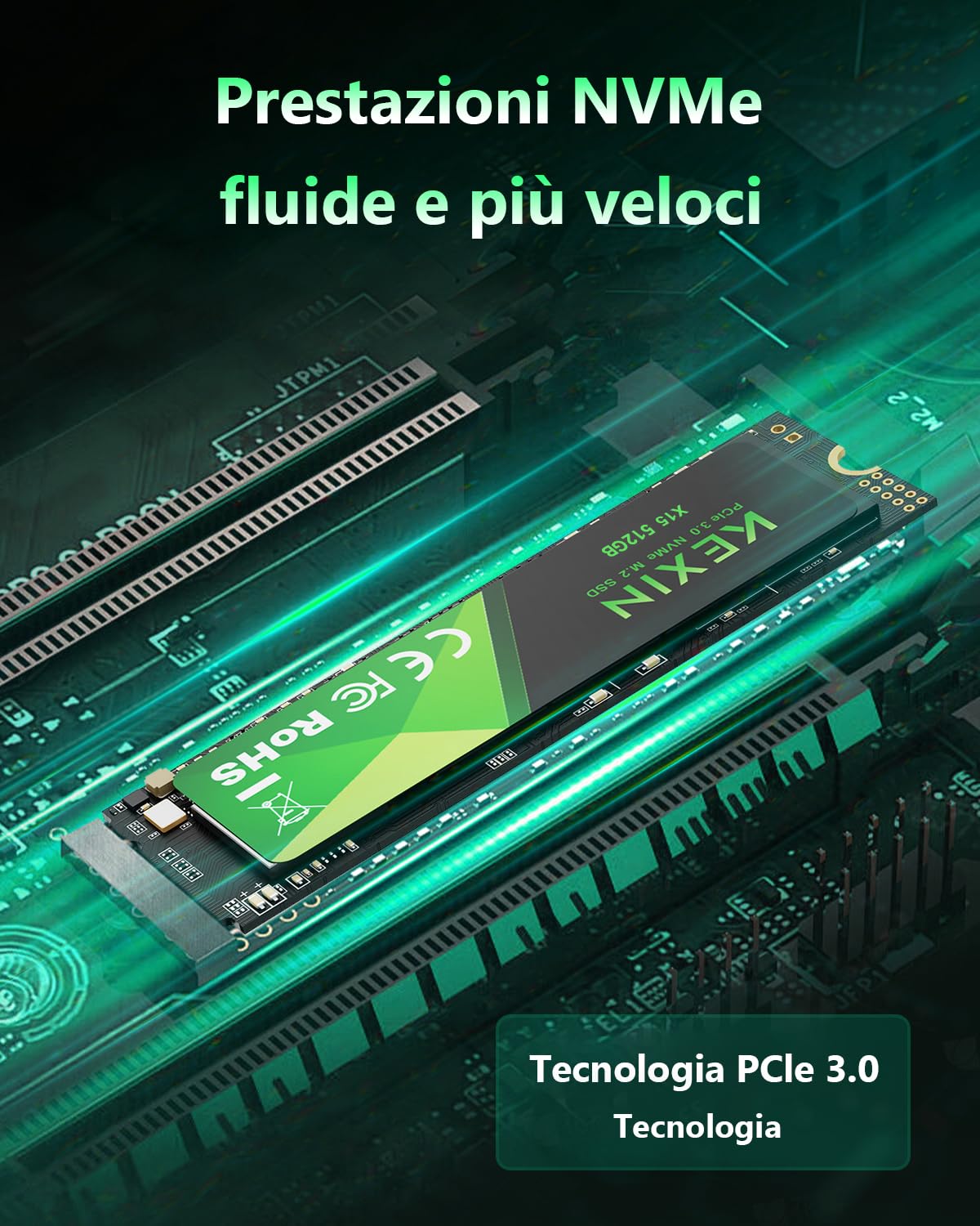KEXIN 512GB Interno SSD Fino a 3400MB/s M.2 PCLe 3.0 NVMe SSD Internal Solid State Drive